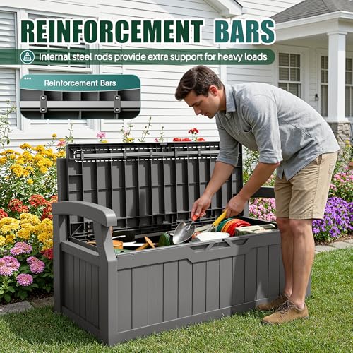 80 Gallon Storage Bench with Cushion (Grey / 80 Gallon with Cushion)