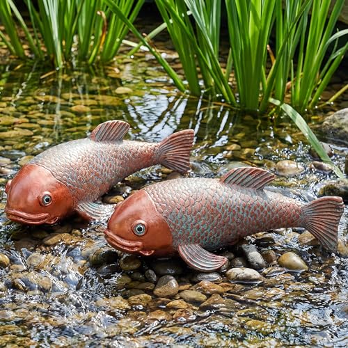 Set of 2 Antique Koi Statue (Blue Koi)
