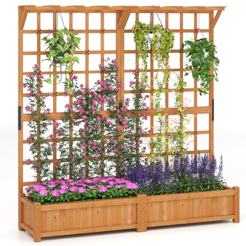Large Raised Garden Bed with Trellis & Roof (Orange / 71"Lx19"Wx72"H)