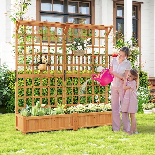 71" Raised Garden Bed with Trellis & 2 Hanging Roof (71" x 19" x 72")