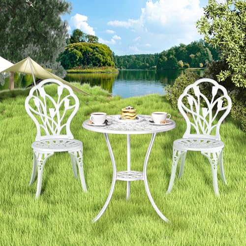 Outdoor Bistro Table and Chairs Set of 2 (Tulip / White)