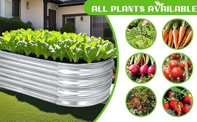 Raised Garden Bed, Galvanized Raised Garden Beds Boxes, Oval Metal Planter Gardening Box for Outdoor Plants Vegetables Flower Herb