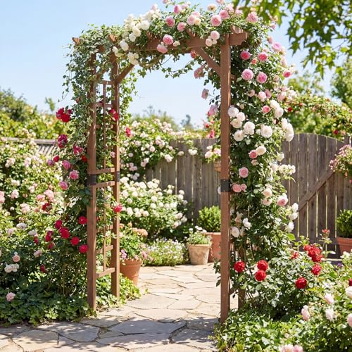 7FT Wood Garden Arbor Trellis (55''W x 85''H / Dark Brown)