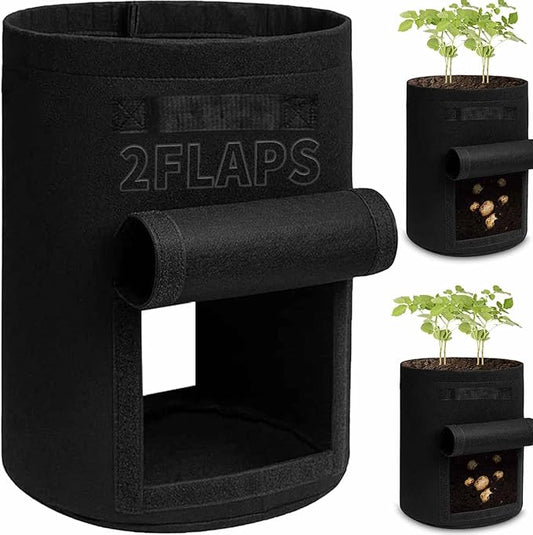 TCBWFY 2 Pack Potato Grow Bags with 2 Flaps 15 Gallon,Heavy Duty 14oz/yd² Planter Pot with Sturdy Handles and 2 Harvest Windows for Potato Tomato and Vegetables