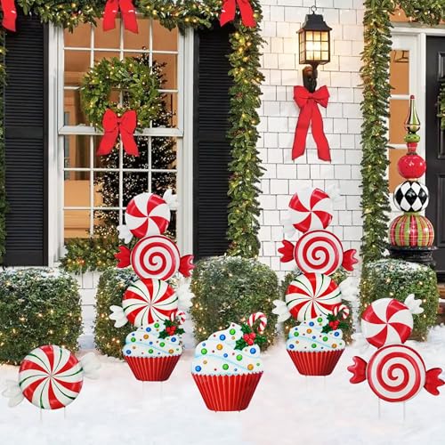 3 Pack Metal Christmas Yard Signs Decor for Multiple Stacked (Christmas Candy)