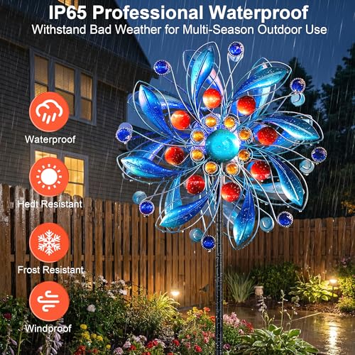 Solar Wind Spinner with Glass Ball (Vibrant Blue Floral)
