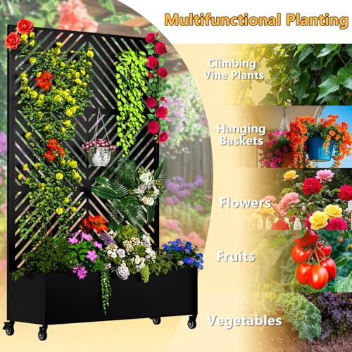 Metal Planter Box with Trellis (Black-arrow / 72"x47"x16")