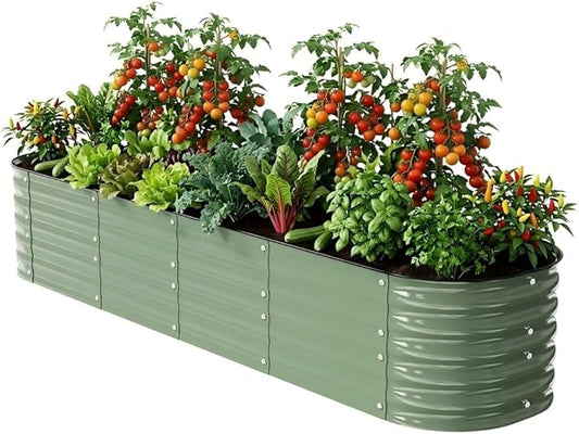 Modular Raised Garden Bed Kit 8×2×1.5FT, Magnesium-Aluminum-Zinc Steel, Rust-Proof & Tool-Free Assembly for Vegetables Herbs Flowers, Patio Backyard Urban Gardening(Light Green)