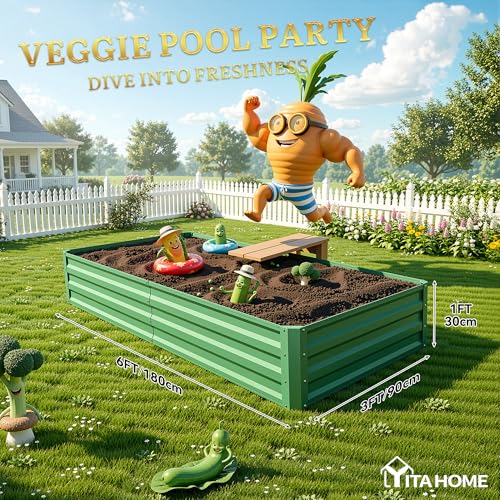 2pcs 6x3x1ft Galvanized Raised Garden Bed (6x3x1ft 2pcs / Green)