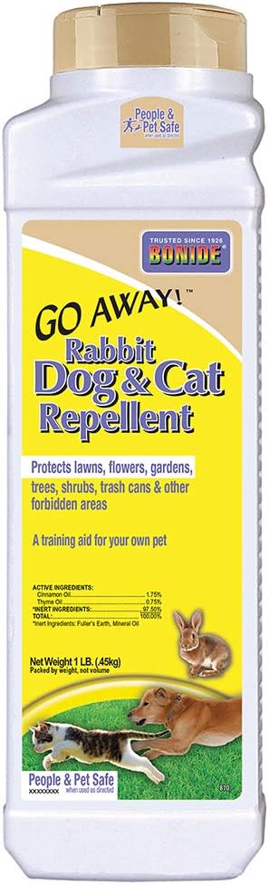 Bonide Go Away! Rabbit, Dog, & Cat Repellent Granules, 1 lb Ready-to-Use, Keep Dogs off Lawn, Garden, Mulch & Flower Beds