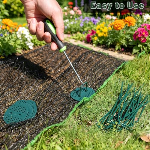 6 Inch 100 Pcs Galvanized Landscape Staples 100 Pcs Gaskets Pick Hook Garden Stakes 11 Gauge Anti (Green)