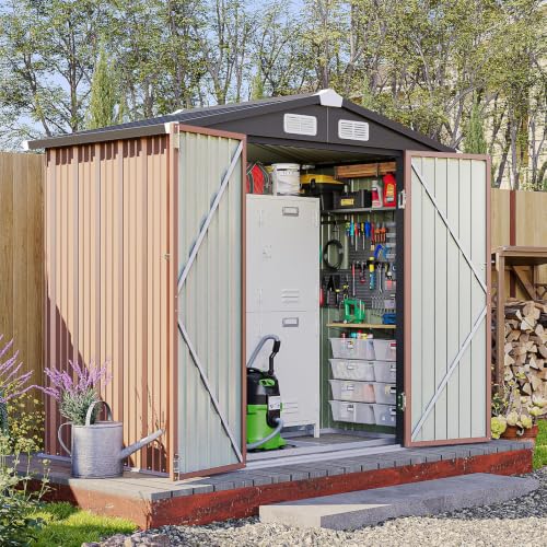 6x4FT Outdoor Storage Shed with Base Brown (Brown / 6' x 4')