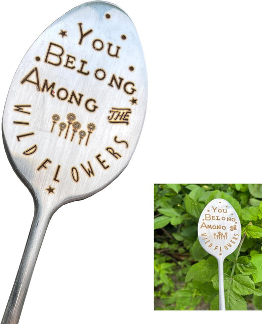 Garden Plant Marker Friendship Gift for Women Gardeners, Plant Stake Label Sign Tag Gardening Gifts for Woman Plant Lovers, Metal Garden Decoration (Among Flowers)