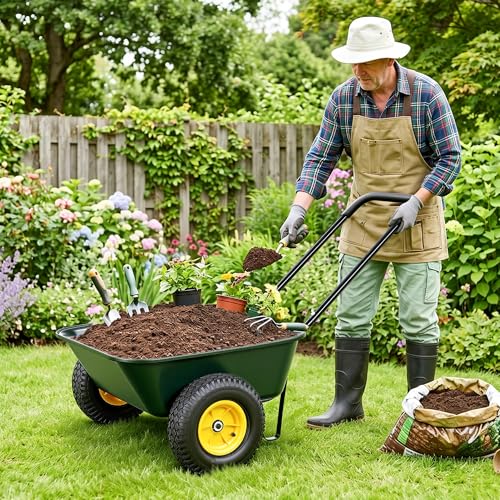 Autodaya 2 Wheel Wheelbarrow (132lb|green-3 Cu Ft)