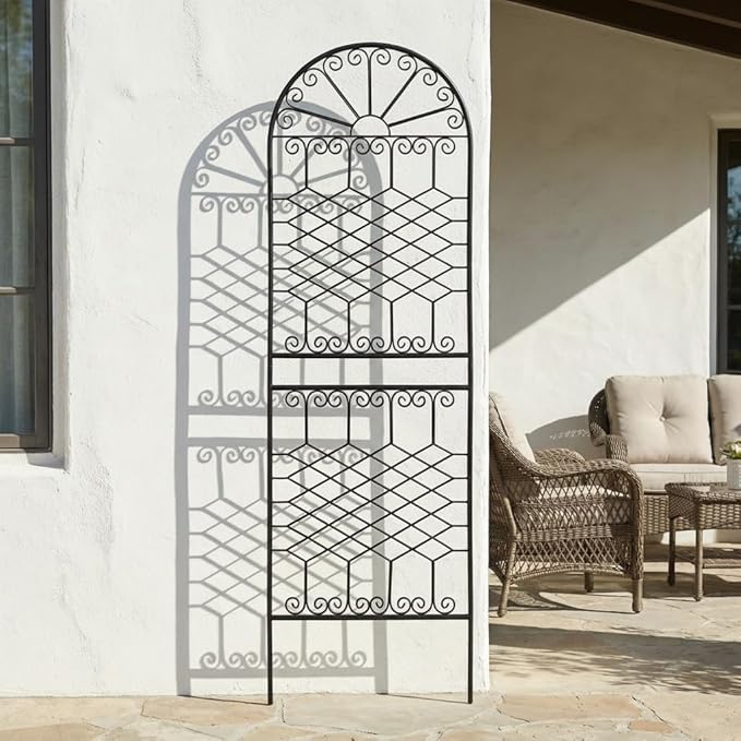 SCENDOR 82.7" H x 26.7" W Extra-Tall Decorative Metal Garden Trellis, Rustproof Iron Arched Trellis with Scrollwork for Large Climbing Plants, Ideal for Roses, Clematis, and Privacy Screens 1 Pack