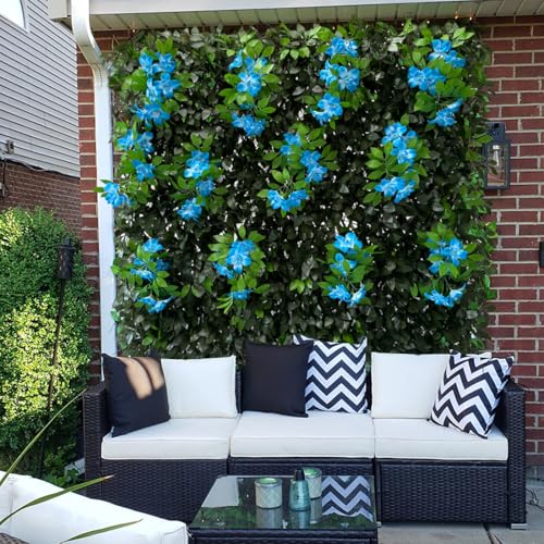Expandable Fence Privacy Screen for Balcony Patio Outdoor (Branches -Blue Fowers)