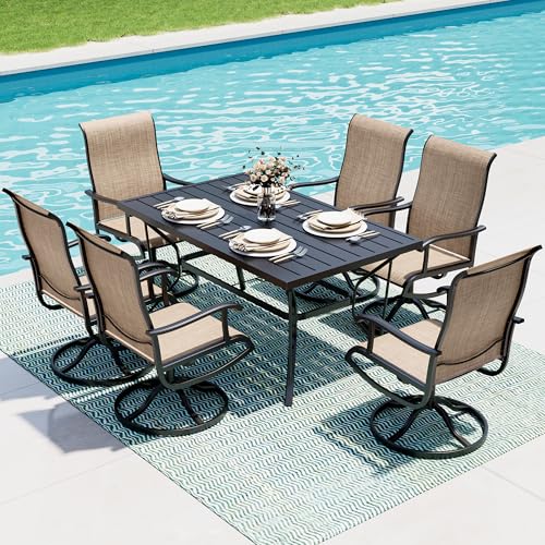 7 Piece Outdoor Dining Set (Beige / 7-Piece(59"))