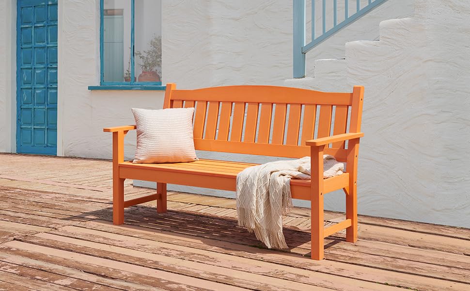 3 Person Poly Lumber Outdoor Bench Weatherproof (Orange / 3-Person)