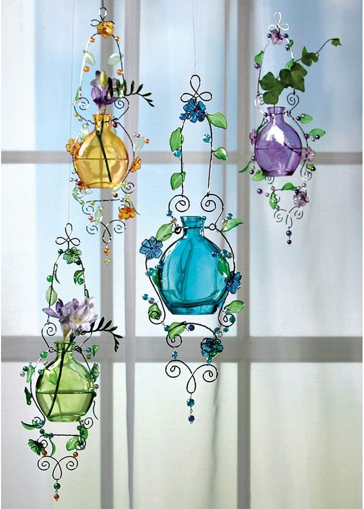 Set of Four Glass Rooter Hanging Vases - Pastel Glass Planter - Home and Garden Décor