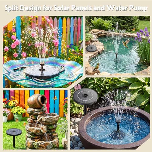 2.8W Solar Fountain Pump with 6 Nozzles & Ground Stakes 3.9ft Cord (2.8W-Cord / Black02)