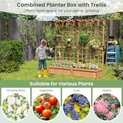 71" Raised Garden Bed with Trellis & 2 Hanging Roof (71" x 19" x 72")