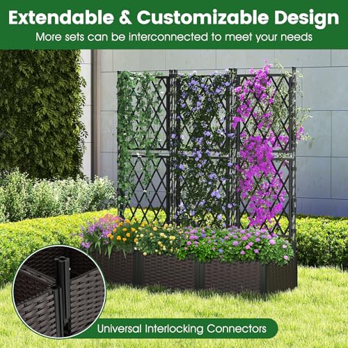 Raised Garden Bed with Trellis & Drain Holes (32" x 16" x 50")