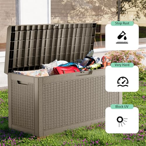 70Gal Outdoor Storage Box Waterproof Lockable Deck Box (Grey / 70 Gallon)