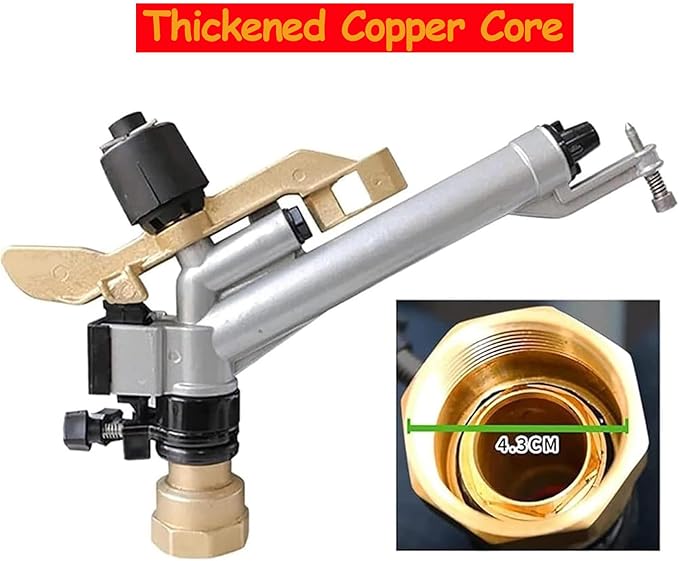 1.5in Impact Sprinkler, 360°Adjustable Long Range Water Irrigation Spray Tool Kit with Replacement Nozzle for Farms, Orchards, Tea Gard