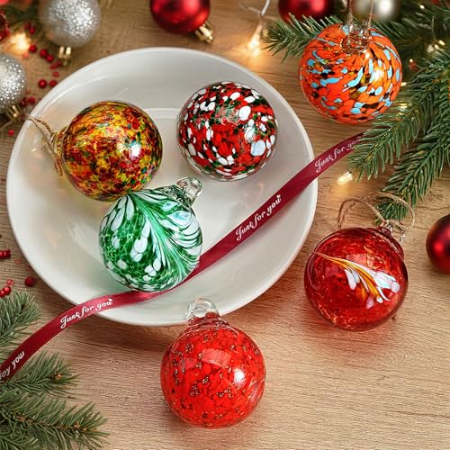 6 Pack Hand Blown Glass Balls Ornaments Hanging Witches Ball Gazing Ball (Color-3)