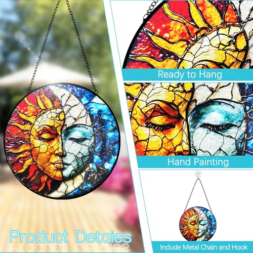 Sun and Moon Suncatcher Stained Glass Window Hanging (Sun and Moon Decor)