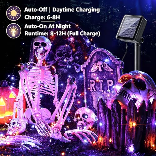 Orange & Purple Solar Halloween String Lights Outdoor Fairy Lights (Orange & Purple / 100 LED - 2 Pack)