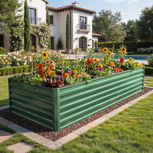 4pcs 8x4x2ft Galvanized Raised Garden Bed (8x4x2ft 4pcs / Green)