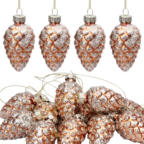 12 Pcs Christmas Pinecone Glass Hanging Ornaments (A Style / 12 Pcs)