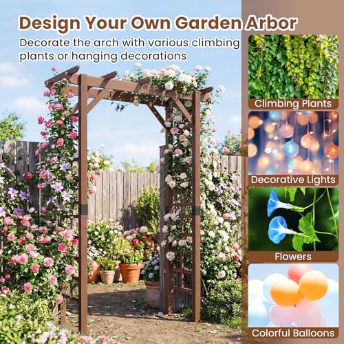7FT Wood Garden Arbor Trellis (55''W x 85''H / Dark Brown)