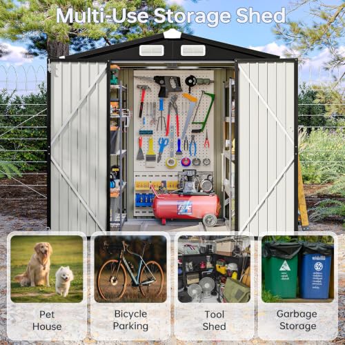 6x4FT Outdoor Storage Shed with Base Black (Dark Black / 6' x 4')