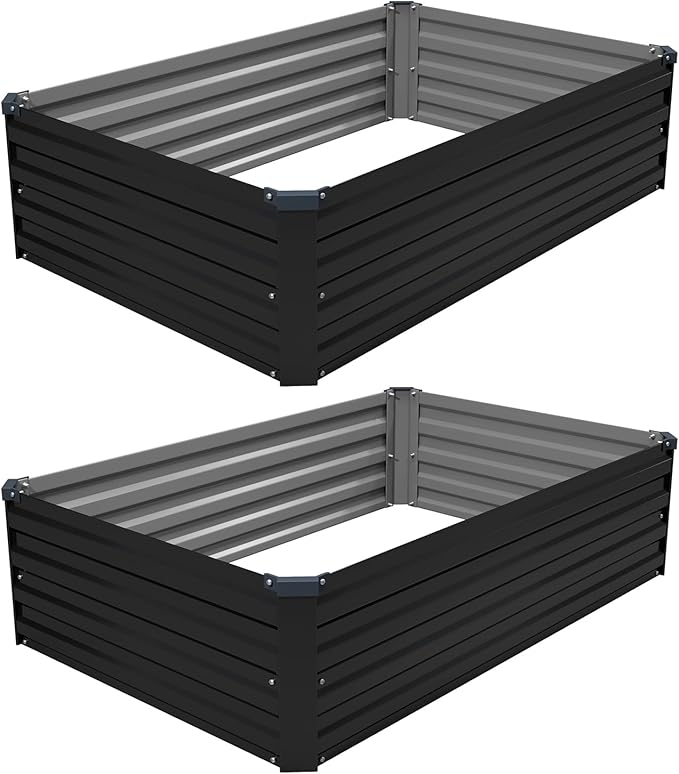 4×3×1FT(2PCS) Galvanized Raised Garden Bed Kit, Metal Planter Boxes,Large Raised Garden Bed for Planting Vegetables,Flowers,Herbs -Black