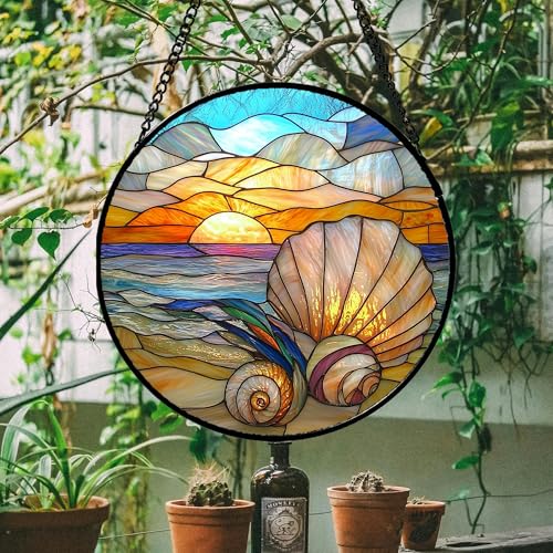Ocean Stained Glass Window Hanging Suncatcher Beach Gifts for Women 6.3" (Colorful / 6.3x6.3 IN)