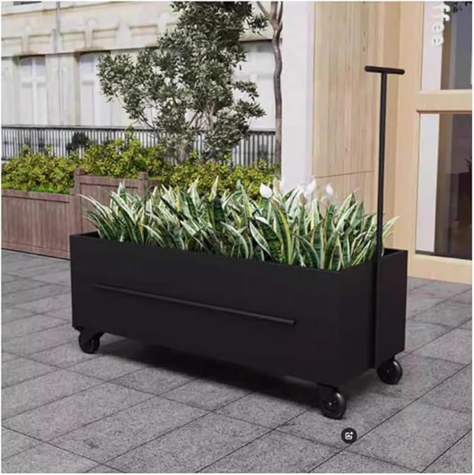 Etlegor Raised Garden Bed Outdoor with Wheels, Metal Planter Box Used Outside Coffee and Milk Tea Shops Enhance The Store Image(Black,120x40x40cm)