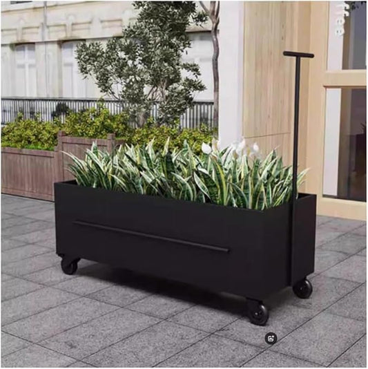 Etlegor Raised Garden Bed Outdoor with Wheels, Metal Planter Box Used Outside Coffee and Milk Tea Shops Enhance The Store Image(Black,120x40x40cm)
