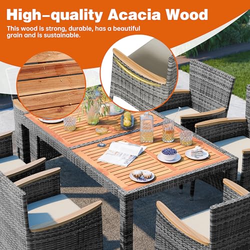 7 PCS Wicker Patio Dining Set (Grey / 7 Pieces)