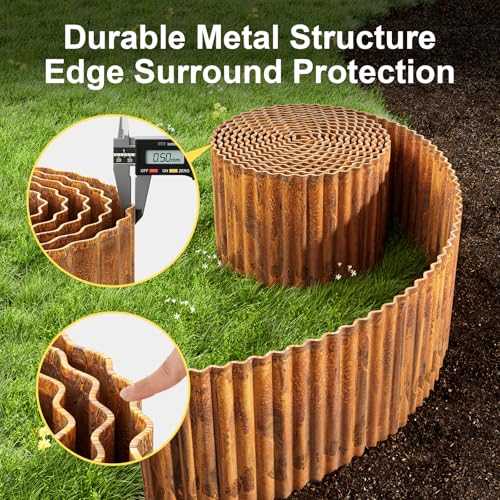 Corrugated Garden Edging Border (Rusty / 12 Inch×50 Ft)
