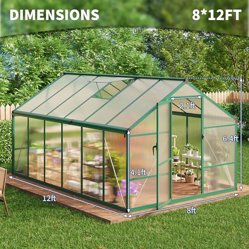 8x12 FT Greenhouse for Outdoors (Green / 8x12 FT)
