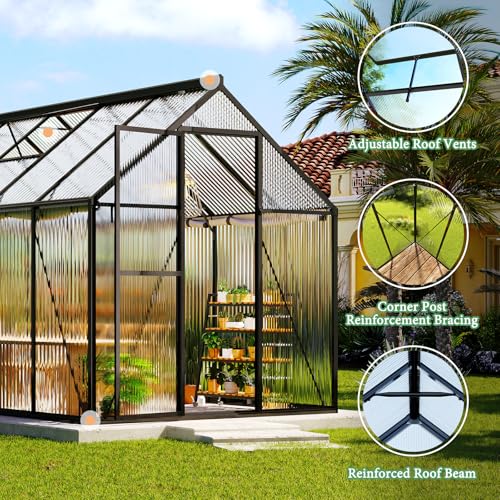 6x20 FT Walk in Polycarbonate Greenhouse with 2 Top Windows