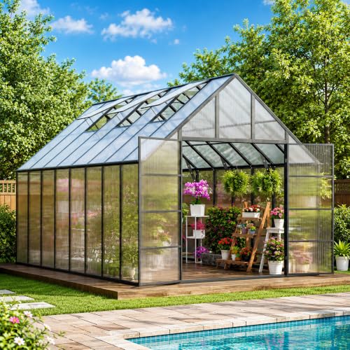 16x10x10 FT Polycarbonate Greenhouse with 3 Roof Vents (16x10x10 FT)