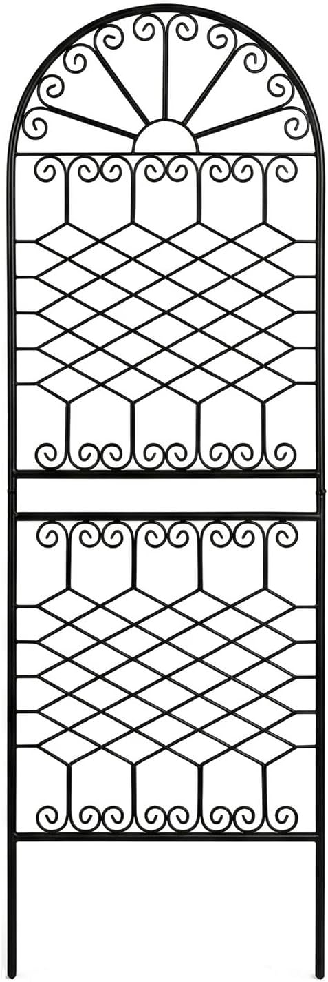 SCENDOR 70.8" H x 24.5" W Heavy-Duty Iron Garden Trellis, Arched Decorative Plant Support with Scrollwork, Rustproof Metal Trellis for Climbing Roses, Clematis, and Vines, for Lawn 1 Pack