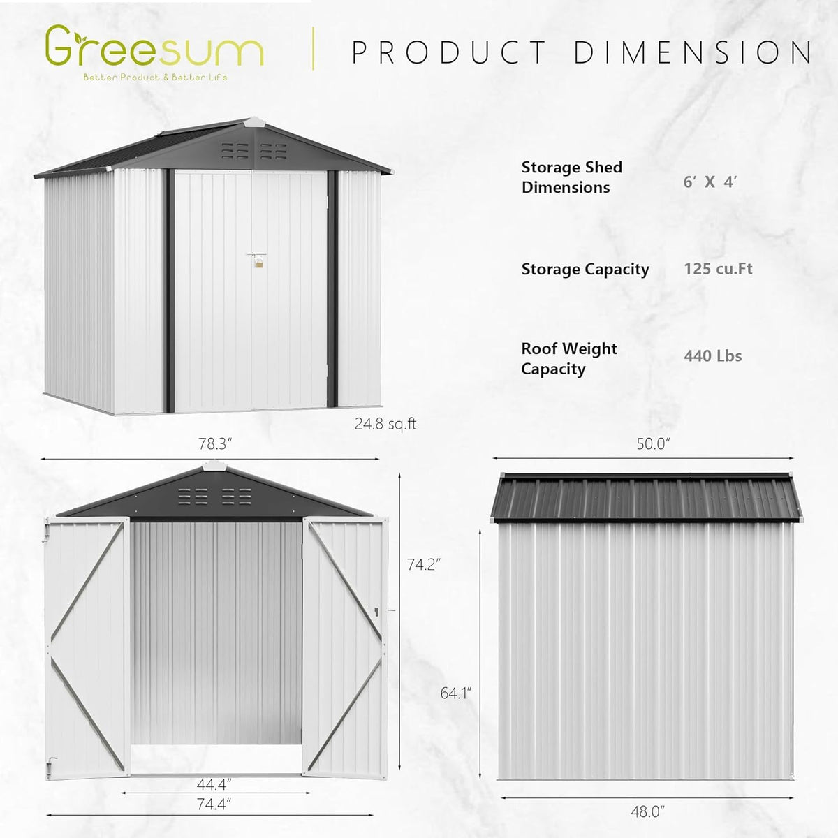 6x4FT Outdoor Storage Shed (6x4 / White)