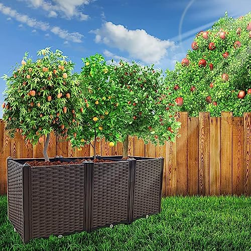 Raised Garden Beds Planters for Outdoor Plants Box Plastic Elevated Garden Bed Kit for Vegetables Flowers Herbs in Backyard Patio Balcony (47.2"(l)x16"(w)x20.9"(h)/Brown)