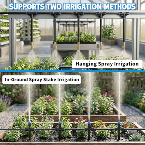 Drip Irrigation System 130FT with 10 Bendable Nozzles (30 ft hose (1/2 in OD）+100 ft hose (1/4 in OD）)