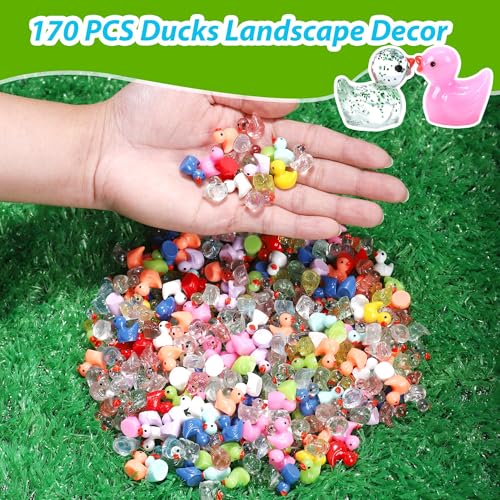 170 Pcs Mini Ducks Tiny Resin Ducks Glitter Little Animals Figurines Bulk for Micro Landscape Aquarium Ornaments Kit Dollhouse Decor Crafts Garden Accessories (Ducks / 170 Pcs)