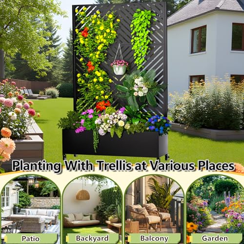 Metal Planter Box with Trellis (Black-arrow / With Planter Box)